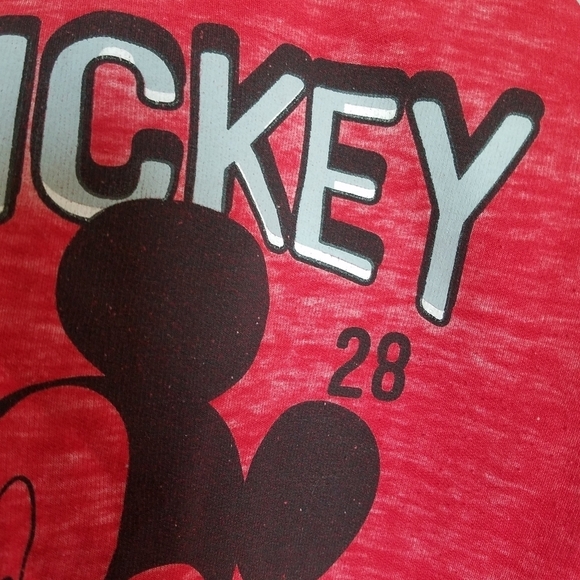 DISNEY MICKEY MOUSE RED BURNOUT SWEATSHIRT HAPPIEST PLACE ON EARTH - Picture 9 of 9